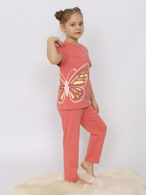 CRB wear/CSKG 50169-28 Пижама для девочки (футболка, брюки),коралловый/Ex.Cherubino  фото 3