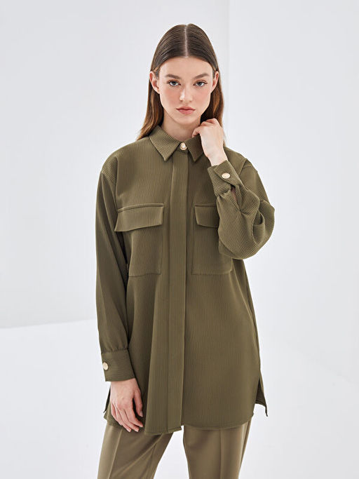 Dokulu Oversize Kad?n G?mlek Tunik