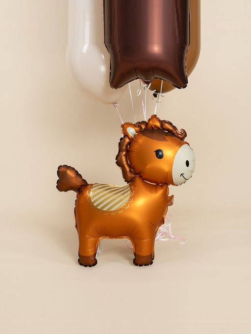 Цена за 2 шт. Воздушный шар фольгированный 3D 25" Лошадка, коричневый