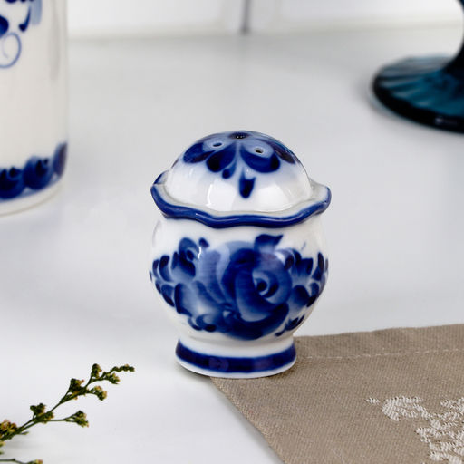 Набор для специй на подставке с молочником (питчером) «Весенний», 4 предмета, фарфор, гжель