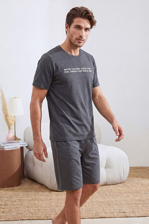 Antrasit Regular Fit Bask_l_ %100 Pamuk Yazl_k Pijama Tak_m_ TMNSS26PT00038 - Trendyolmilla фото 2