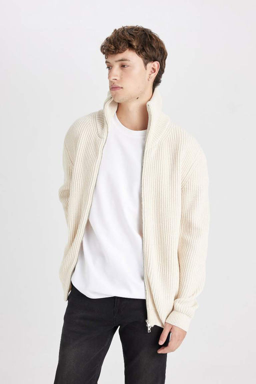 Кардиган стандартного кроя с высоким воротником - Defacto фото 3