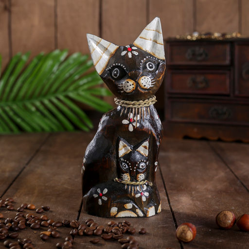 Сувенир «Кошка с котенком», 4.5×8×20 см, дерево