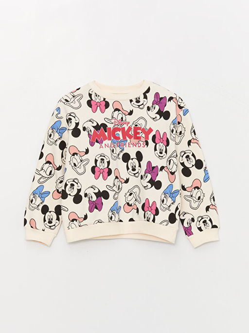 Bisiklet Yaka Mickey ve Arkada?lar? Bask?l? Uzun Kollu K?z ?ocuk Sweatshirt