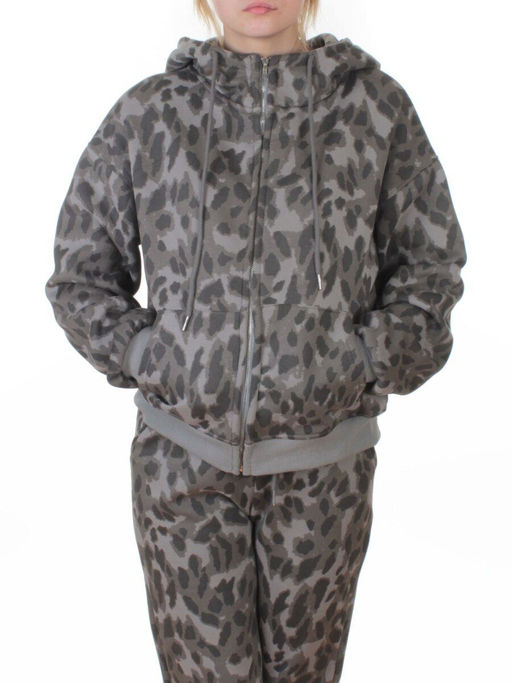 869-3 GRAY/LEOPARD Костюм спортивный зимний женский (95% хлопок, 5% полиэстер)