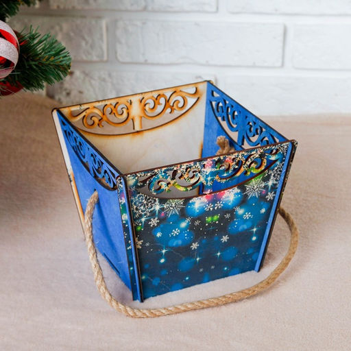 Кашпо деревянное Корзина, новый год, самосборное, ручка- шнур, 17,917,314,2 см - Дарим красиво фото 2