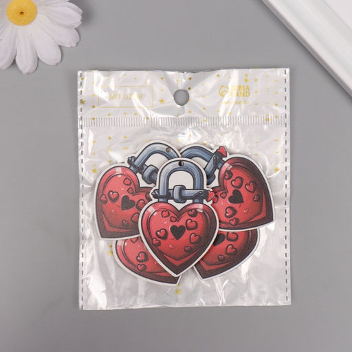 Декор для творчества дерево «Сердце-замочек», набор 5 шт., 5.5×3.7×0.3 см