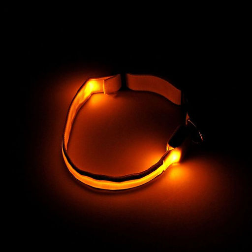 Ошейник с подсветкой Двойная полоса размер XL, ОШ 52-60 х 2,5 см 3 режима свечения жёлтый - Пижон фото 4