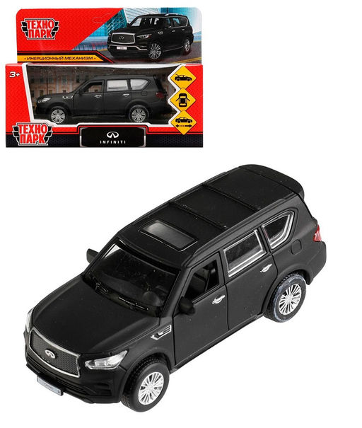 Технопарк. Модель "Infiniti QX80" металл 12,5 см, двери, баг., инер, черный арт.QX80-12MAT-BK
