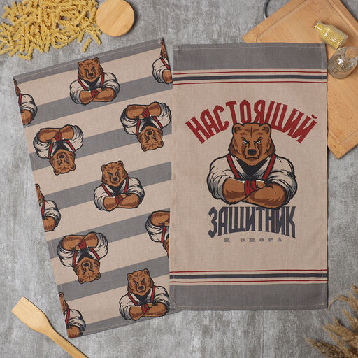 Набор кух. полотенец Доляна Настоящий защитник 2 шт, 35х60 см, рогожка, 100% хл, 160г/м2  фото 3