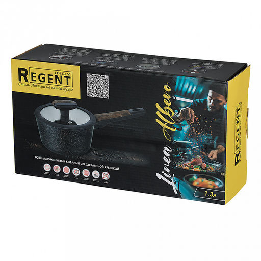 Ковш с антипригарным покрытием Albero 1,3л, д16см, h8,5см, стеклянная крышка, 2-х слойное антипригарное покрытие, бакелитовая ручка, Regent (Китай) Подходит для всех видов плит, включая индукционную. - Домашняя мода фото 2