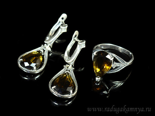 Кольцо Серьги с цирконом искусственным, цв.топаз размер 20