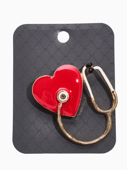 Брошь «Стетоскоп с сердцем», разноцветная в золоте