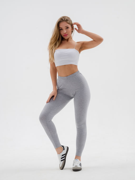 Легинсы женские из кулирки с лайкрой серый меланж макси
