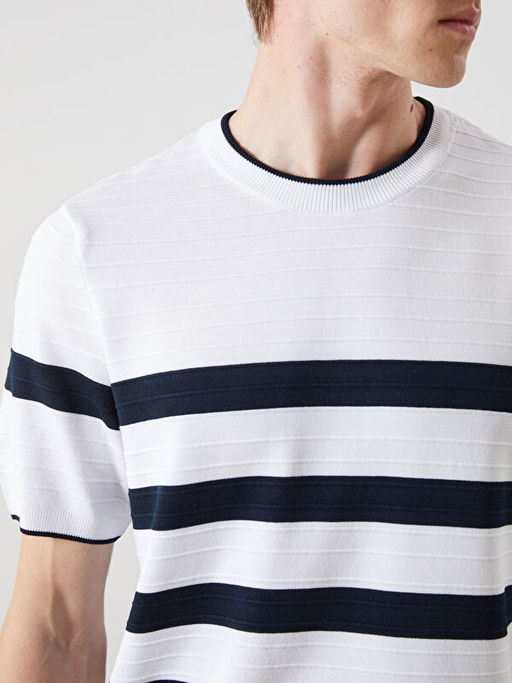 Bisiklet Yaka K?sa Kollu ?izgili Erkek Triko Kazak