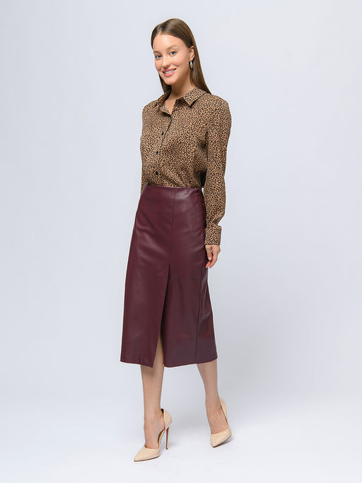 Блуза бежевого цвета с анималистичным принтом и отложным воротником - 1001dress фото 2