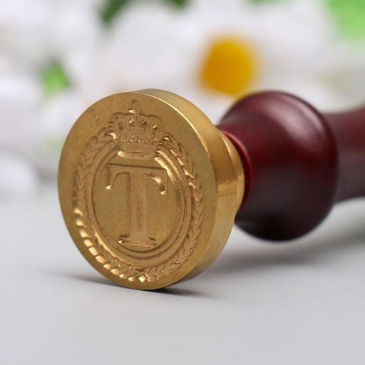 Печать для сургуча с деревянной ручкой «Корона с буквой T», 9×2.5×2.5 см