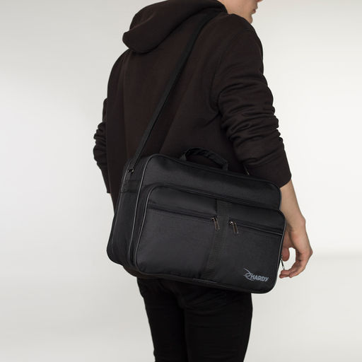 Сумка мужская на молниях Luris, длинный ремень, чёрная