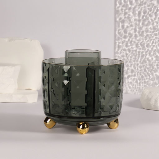 Подставка для хранения косметики GREEN, 6 секций, d=12.2×10.8 см, цвет зелёный, золотистый