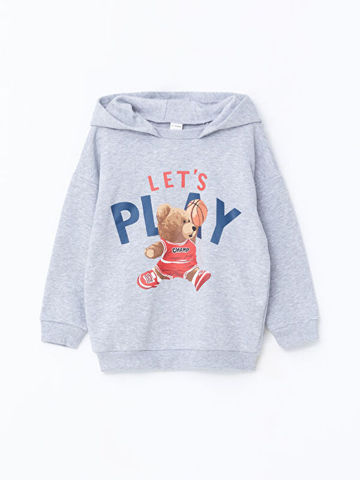 Kap??onlu Uzun Kollu Bask?l? Erkek Bebek Sweatshirt