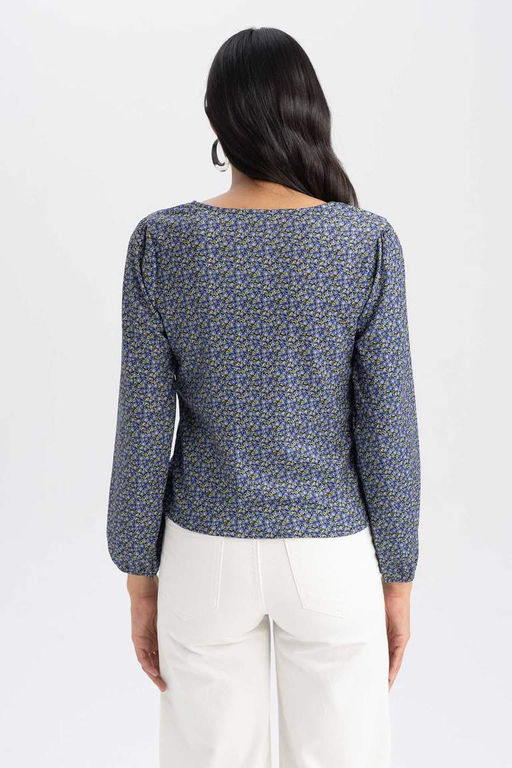 Приталенная блузка с длинными рукавами и V-образным вырезом - Defacto фото 6