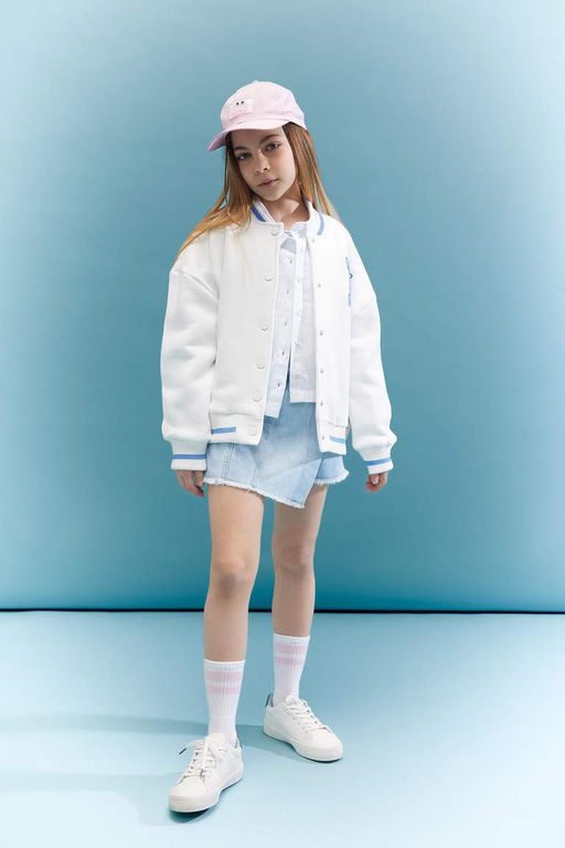 Кардиган-бомбер на толстой мягкой подкладке с воротником колледжа для девочек - Defacto фото 2