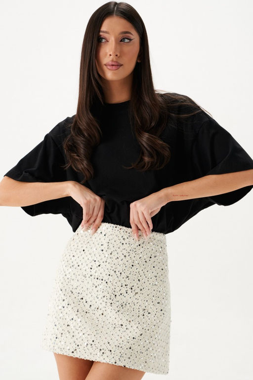 Юбка Annete А1428 мини джинсовая ткань белая с пайетками  фото 11