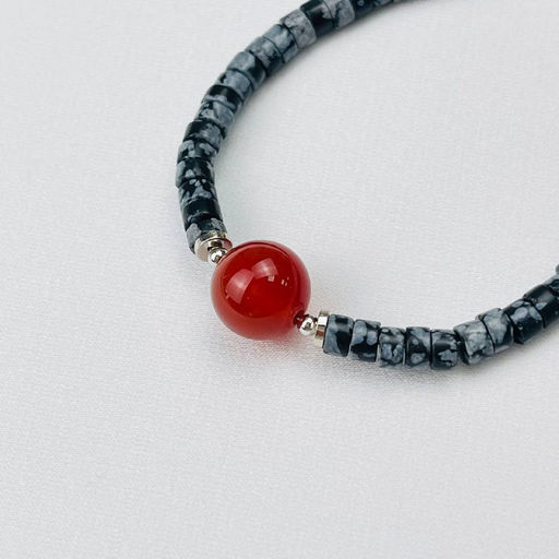 Браслет из снежного Обсидиана и Сердолика 18,5 см +