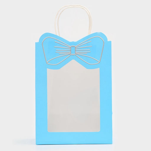 Цена за 2 шт. Пакет подарочный бумажный с окном «Бант», 19×26×13 см, голубой