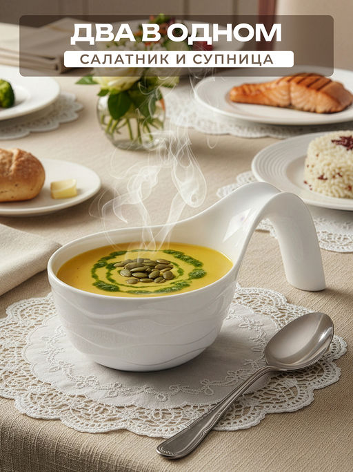 Салатник-супница 600 мл 23,5*15*9,5 см "Айсберг волны" фарфор