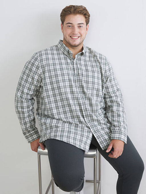 B?y?k Beden Regular Fit Uzun Kollu Ekose Erkek G?mlek