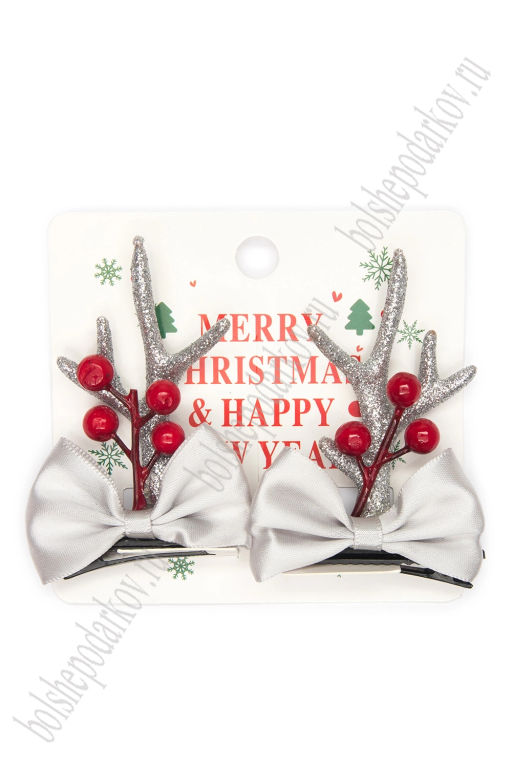 Новогодние заколки Рожки (1 пара) SF-7562, серебро №13 - Больше подарков фото 2