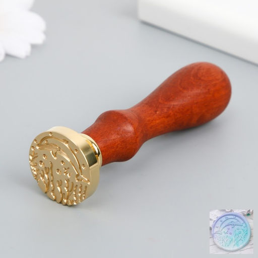 Печать для сургуча с деревянной ручкой «Дельфин и кораллы», 9×2.5×2.5 см