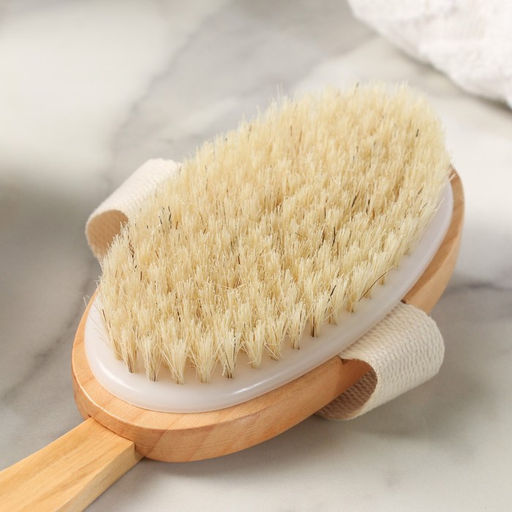 Щётка массажная для тела, из натуральной щетины, с ручкой, гладкая