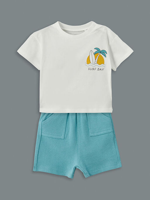 Bask?l? Erkek Bebek Ti??rt ve ?ort 2li