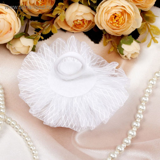 Цена за 6 шт. Бант для волос на резинке «Школьница», полосатик серединка, d=9 см, белый