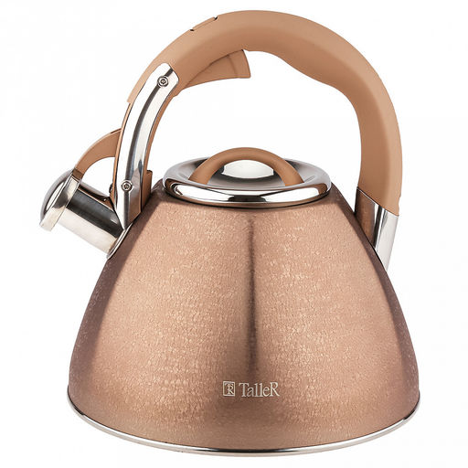 Чайник из нержавеющей стали 3л Айгрет s0,5мм, дно д22см, s0,5мм, индукционный диск д16,5см, со свистком, внешняя полировка свистка, внутренняя - матовая, пластмассовая ручка с покрытием soft-touch, цветная коробка , TalleR (Китай)