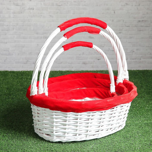 Корзина плетёная для хранения, ива, белая, красная, набор 3 шт.