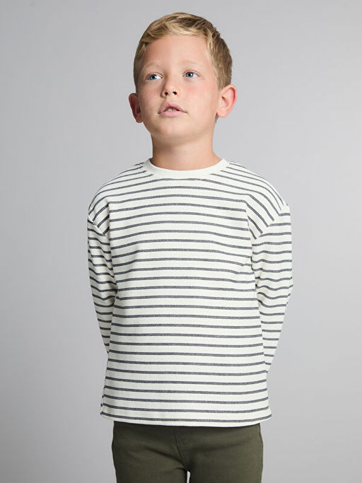 Bisiklet Yaka ?izgili Erkek ?ocuk Sweatshirt