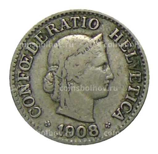 Монета 10 раппенов 1908 года Швейцария