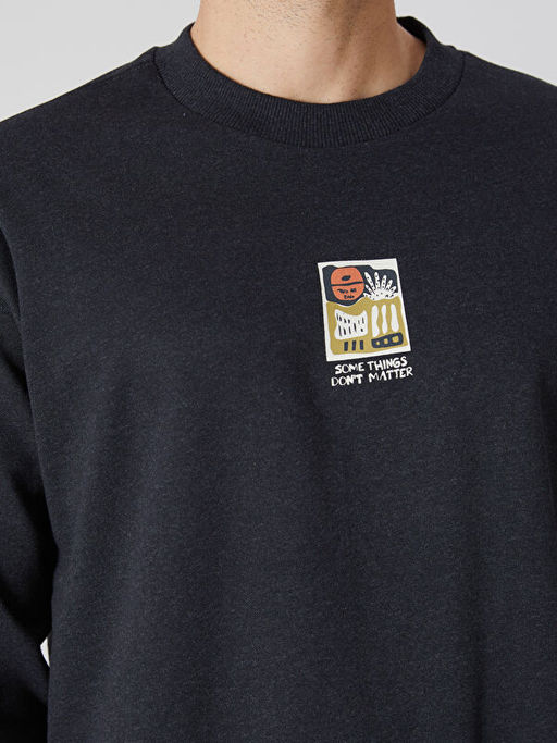 Bisiklet Yaka Bask?l? Erkek Kal?n Sweatshirt