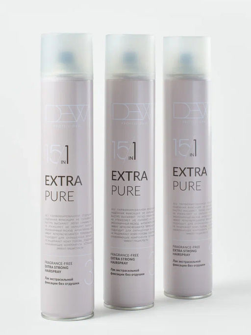 DEW Professional Лак для волос экстрасильной фиксации без отдушки / Extra Pure, 500 мл