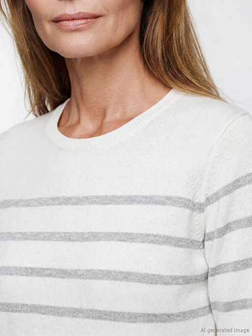 Bisiklet Yaka ?izgili Kad?n Triko Kazak