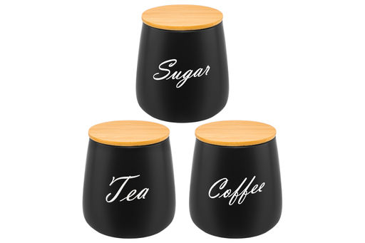 Набор 3 банок д/хранения 850 мл 12*12*13 см Tea, Coffe, Sugar с бамбук. крышк.черный матовый - Elan gallery фото 13