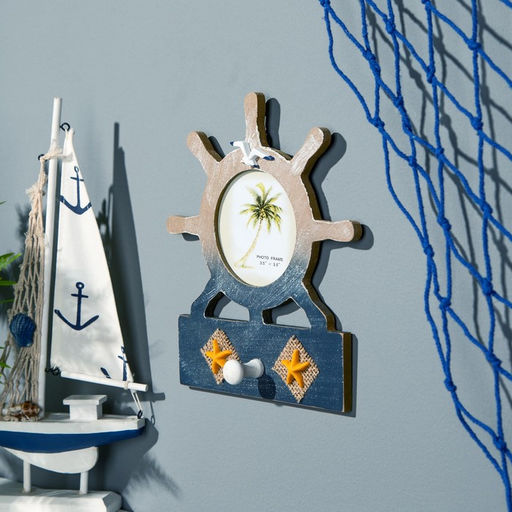 Фоторамка для фотографий настенная с вешалкой Штурвал, дерево, 20?16 см