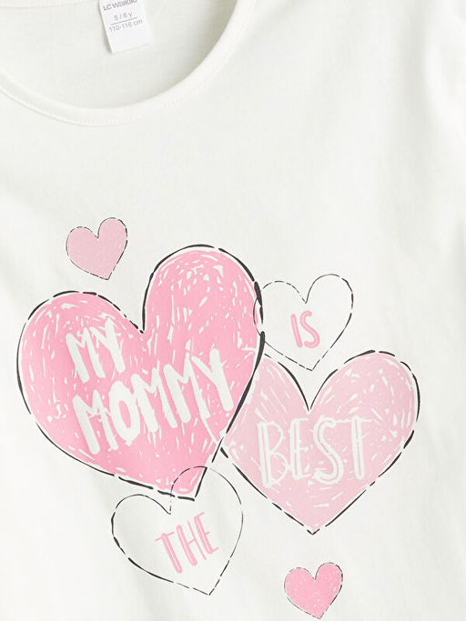 Bisiklet Yaka Bask?l? K?z ?ocuk Ti??rt