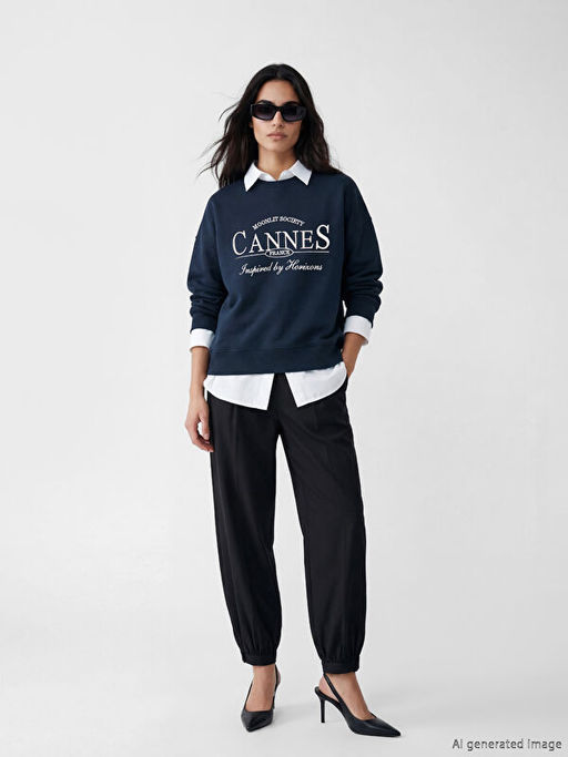 Cannes Bask?l? Oversize Kad?n Sweatshirt