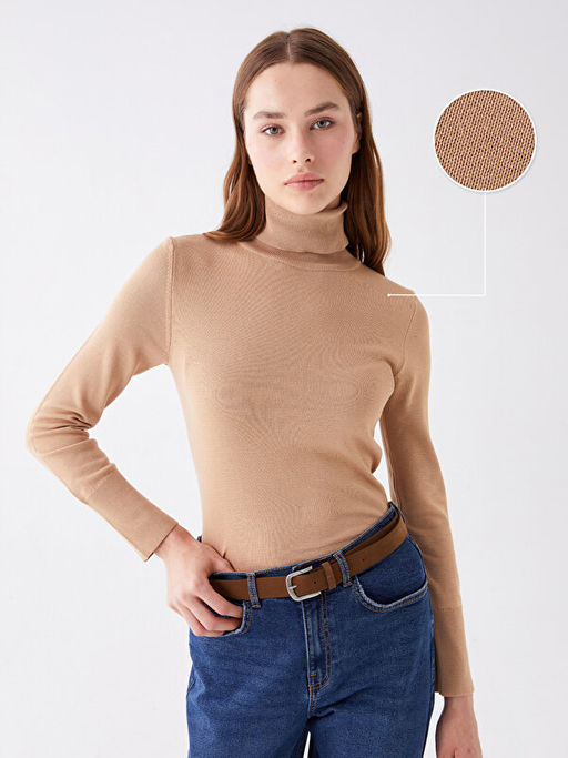 Bal?k?? Yaka D?z Uzun Kollu Kad?n Triko Kazak