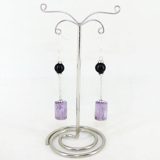 Серьги из аметиста (огранка) и агата черного - длина 6.5 см