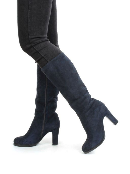 02-F65-011M DARK BLUE Сапоги зимние женские (натуральная замша, натуральный мех (полностью)) - Фабричный китай фото 3